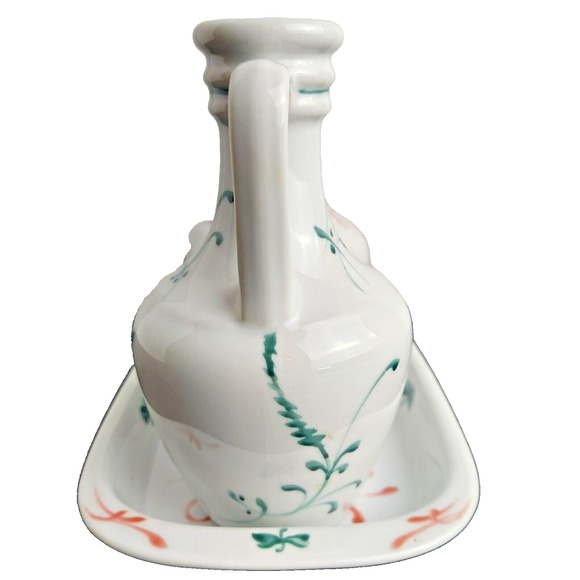 Limoges France Pottery Cruet Set Oil Vinegar Hand Painted Fluers Tray Pink Green - Picture 2 of 9